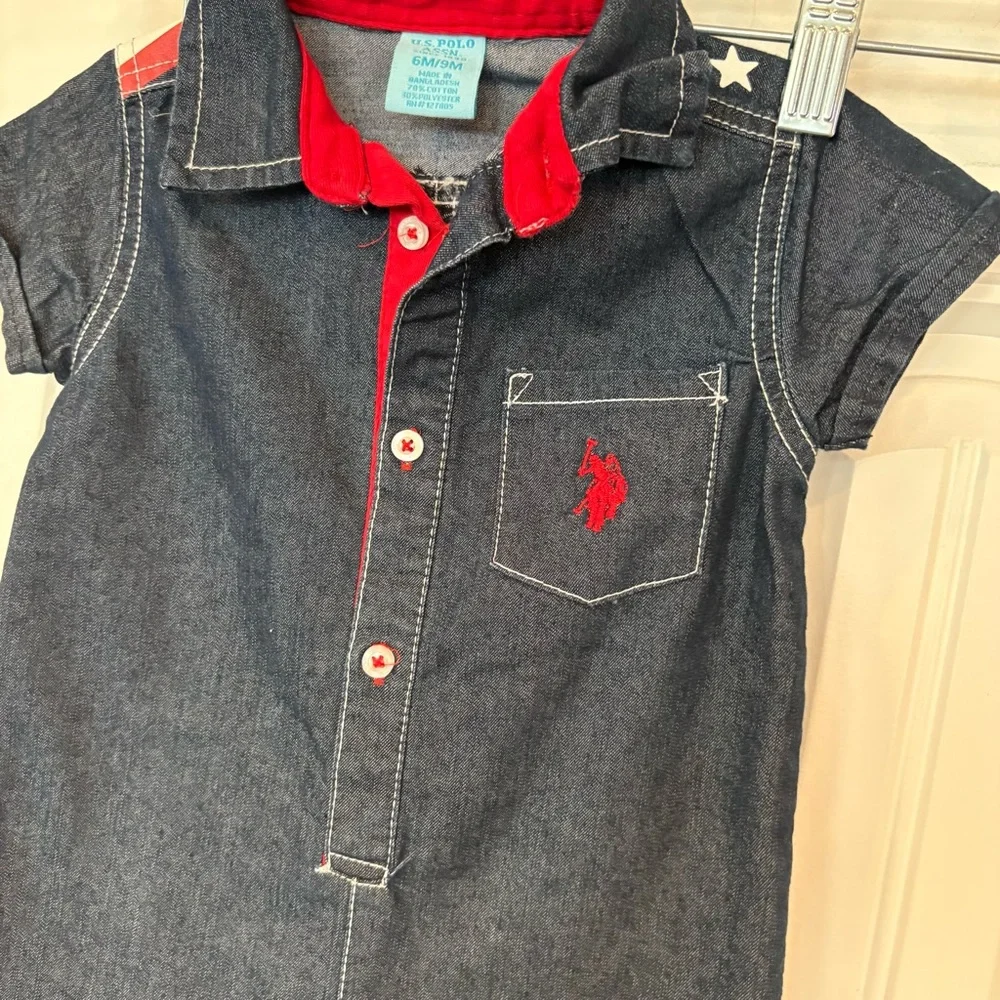 U.S. Polo Assn Denim American Flag‎ Romper Size 6-9 Months